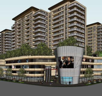 现代商业街su模型