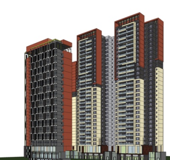 现代高层公寓楼su模型