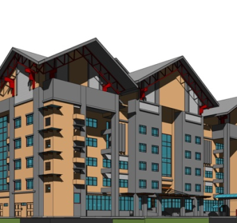 新中式办公楼su模型