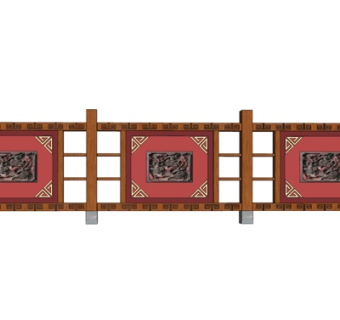 新中式景观墙su模型