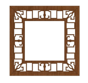 新中式实木窗格su模型