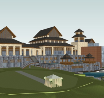 新中式酒店su模型