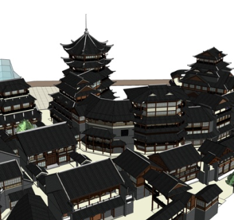 中式古镇建筑su模型