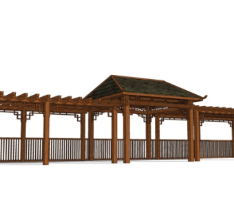 中式廊架su模型