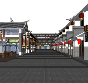 新中式商业街su模型