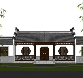 新中式牌坊大门su模型