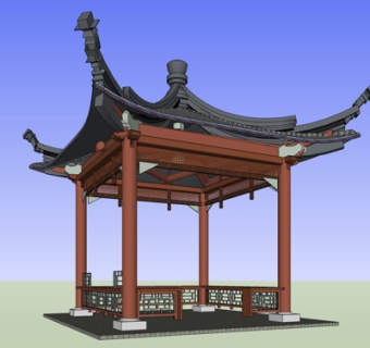中式凉亭su模型