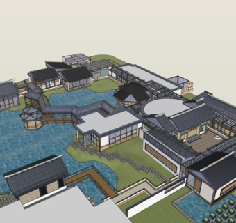 新中式院子规划su模型