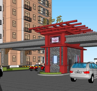 新中式门头构件su模型