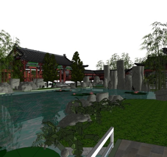 中式公园景观小品su模型