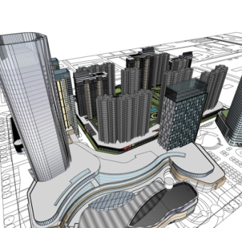 现代办公楼规划su模型