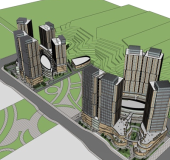 现代商业街su模型