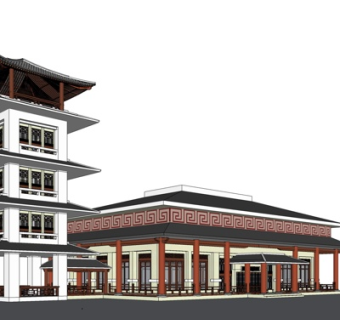 新中式商业会所su模型