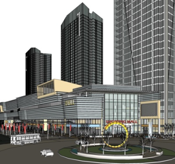 现代商业街su模型