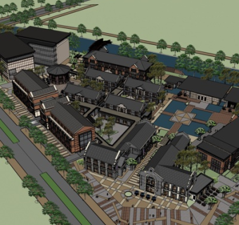 新中式商业街su模型