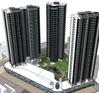 现代商业街su模型