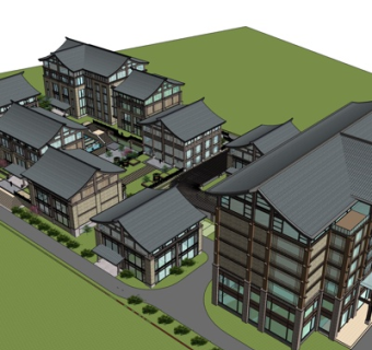 新中式酒店su模型