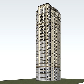 欧式高层公寓楼su模型