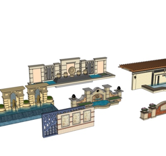 欧式景观墙组合su模型