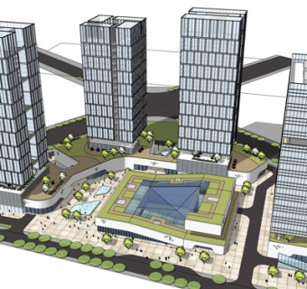 现代商业街su模型