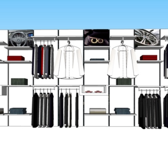 现代实木衣柜su模型