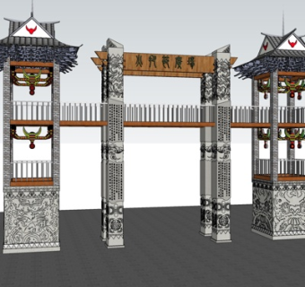 新中式牌坊门头su模型