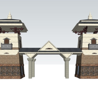 新中式牌坊门头su模型