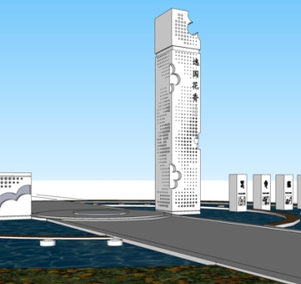 新中式建筑小品su模型