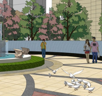 欧式公园喷泉小品su模型