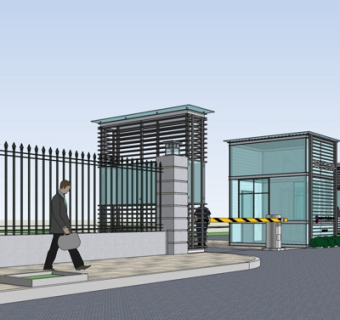 现代小区入户门su模型