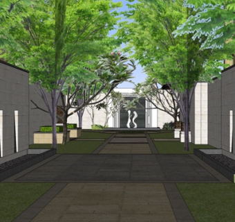 现代景观墙su模型