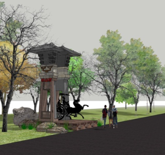 新中式路边建筑小品su模型