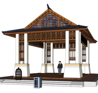 新中式凉亭su模型