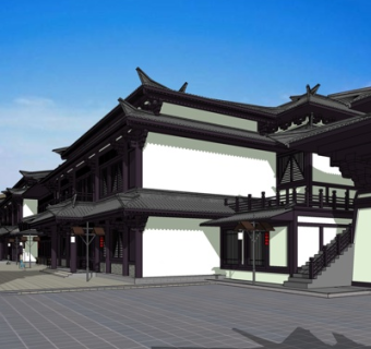 新中式商业街su模型