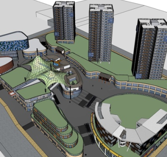 现代商业街su模型