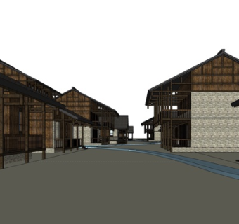 新中式商业街su模型