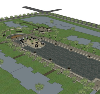 现代户外泳池su模型