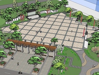新中式广场景观su模型
