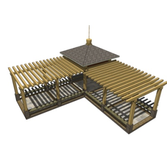 新中式廊架su模型