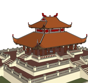 中式凉亭su模型