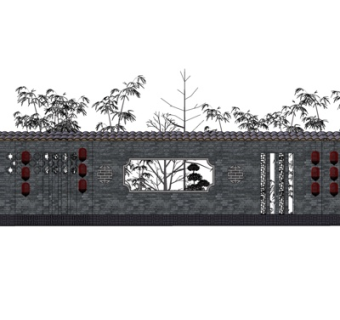 新中式景观墙su模型