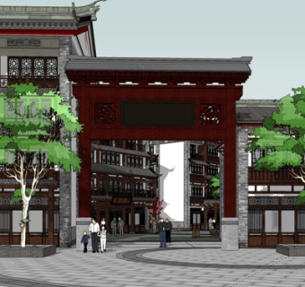 中式沿街商业建筑su模型