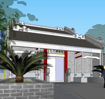 中式博物馆外观su模型