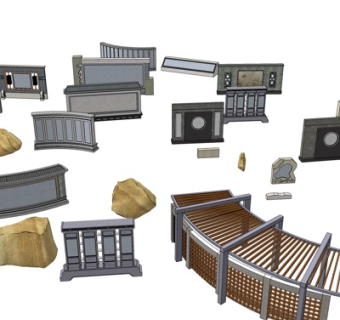 中式庭院围墙su模型