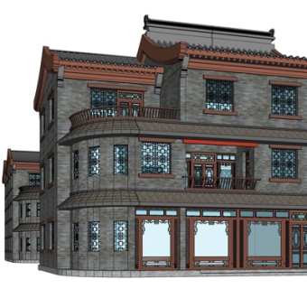 中式古建民房su模型