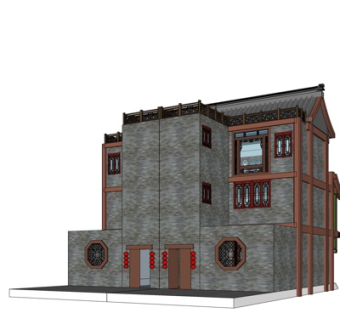 中式古建民房su模型