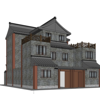 中式古建民房su模型
