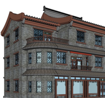 中式古建民房su模型