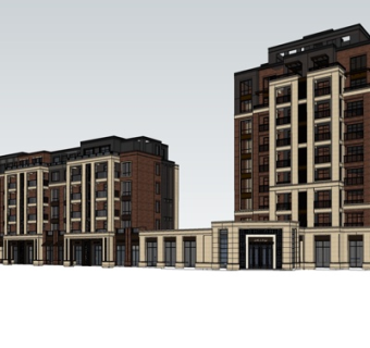 中式连排住宅su模型