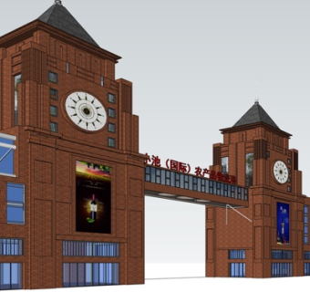 中式物流门头su模型